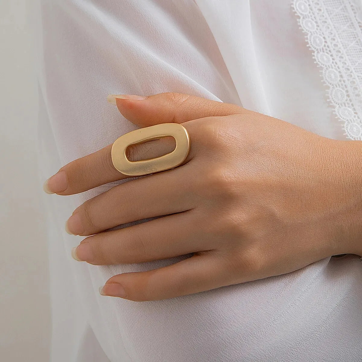 Exaggerated Big Hollow Out Geometric Oval Rings