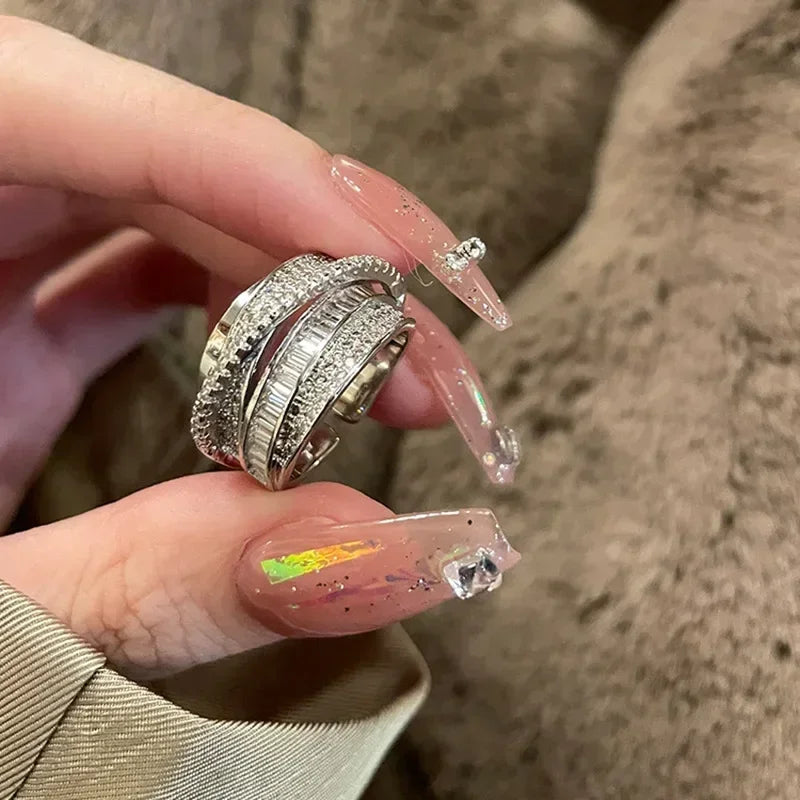 Silver Color Rhinestone Ring Multi-layer Winding Rings