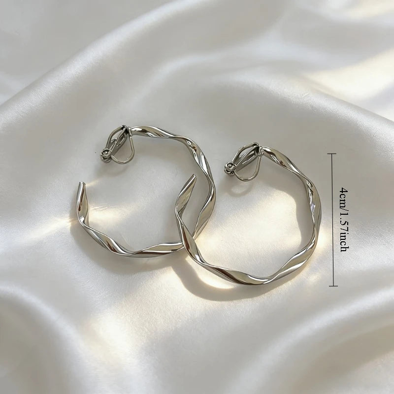 Trendy Gold Crisscross Wide Hoop Clip-On Earrings