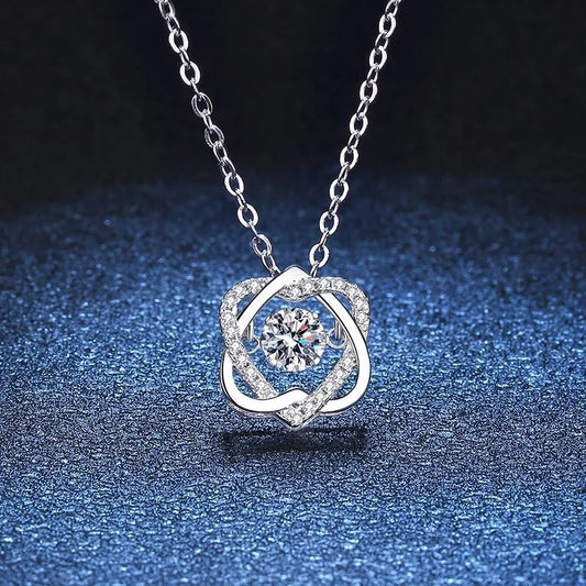 Moissanite Necklace For Women 100% Sterling S925 Silver With White Gold Plated Lab Diamond