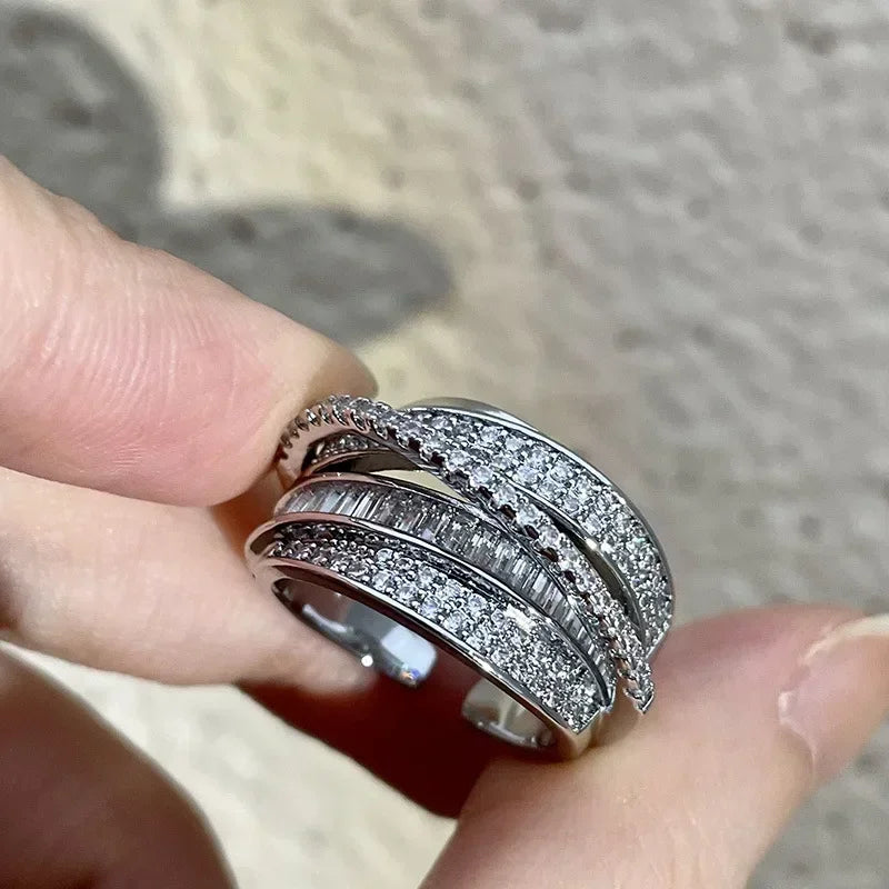 Silver Color Rhinestone Ring Multi-layer Winding Rings