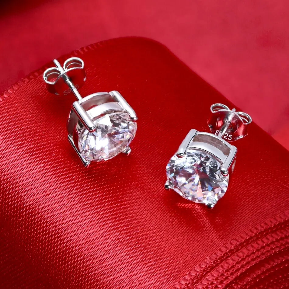 0.5-2 Carat 8.0mm D Color Moissanite 100% 925 Sterling Silver Stud Earrings