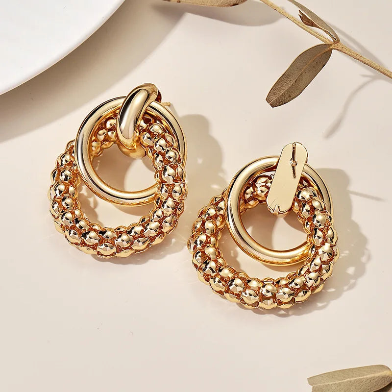 Women Earrings Big Shiny Double Rings Ear Studs