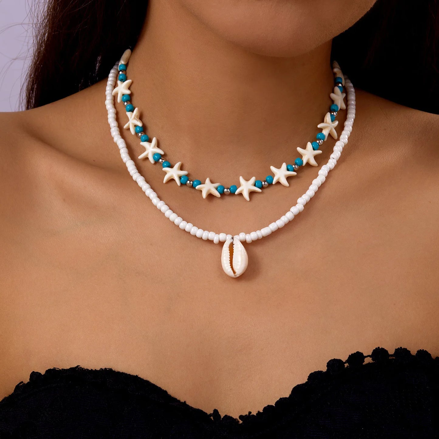 New Beach Style Seashell Necklace Beaded Choker Necklaces for Women Handmade Starfish Pendant Fashion Ocean Украшения Чокер