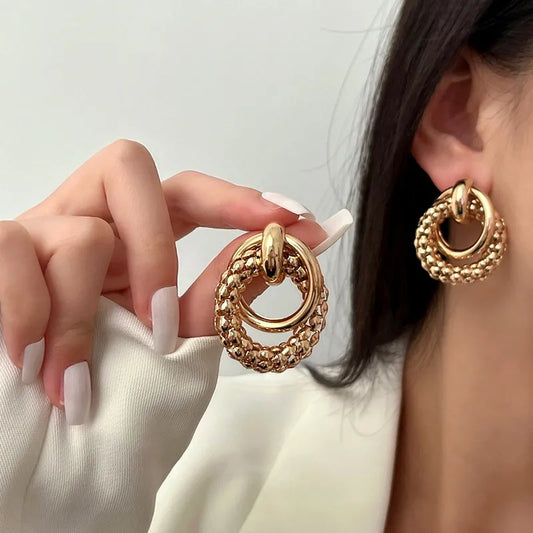 Women Earrings Big Shiny Double Rings Ear Studs