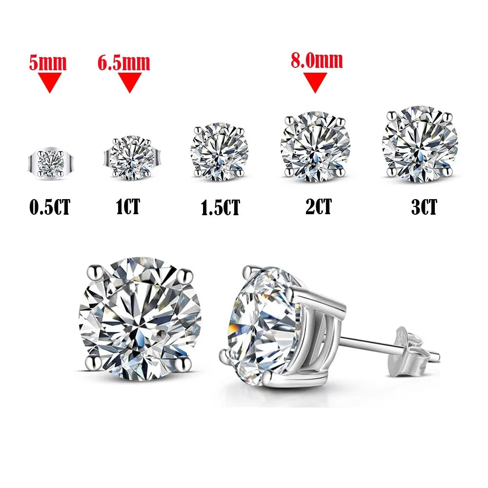 0.5-2 Carat 8.0mm D Color Moissanite 100% 925 Sterling Silver Stud Earrings