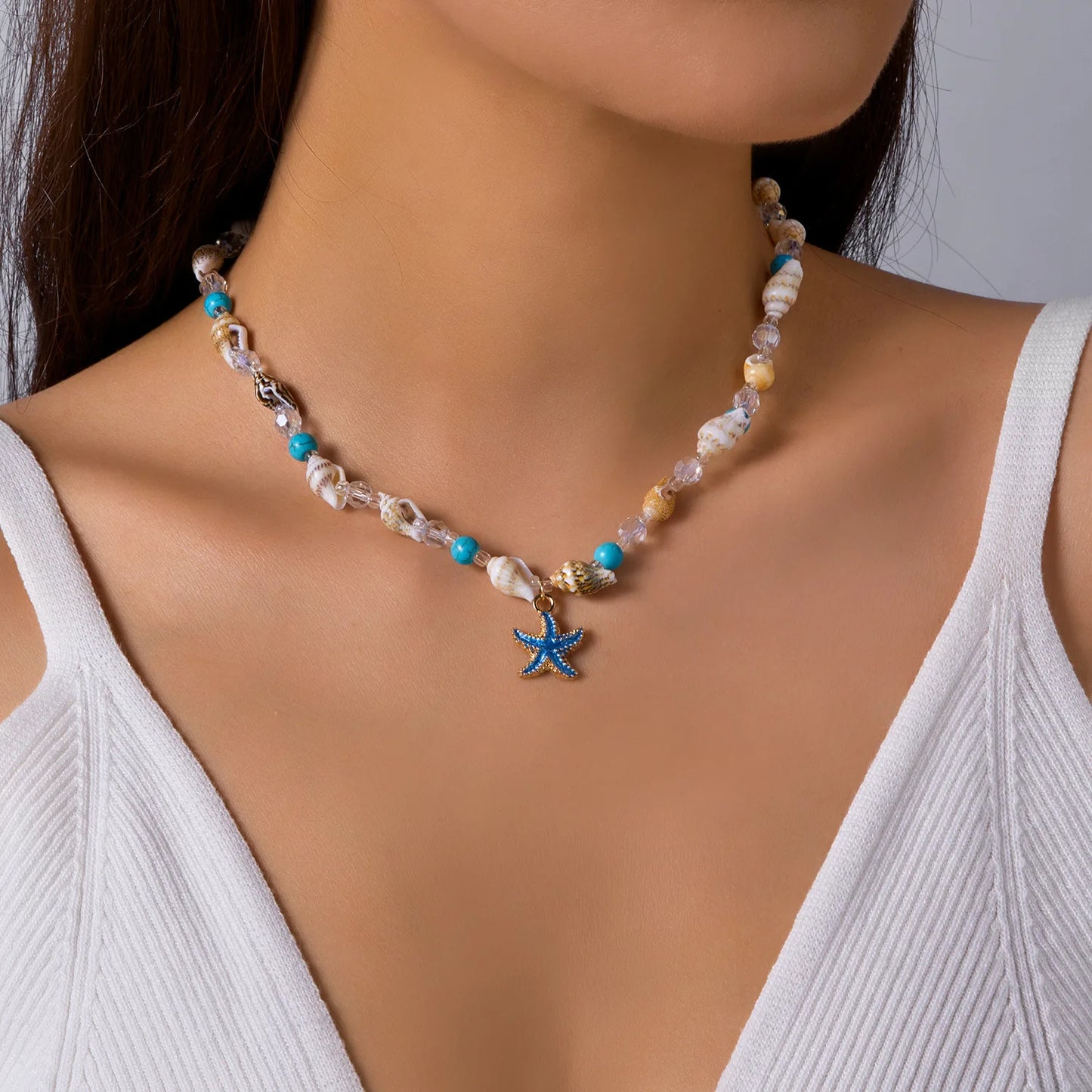 New Beach Style Seashell Necklace Beaded Choker Necklaces for Women Handmade Starfish Pendant Fashion Ocean Украшения Чокер