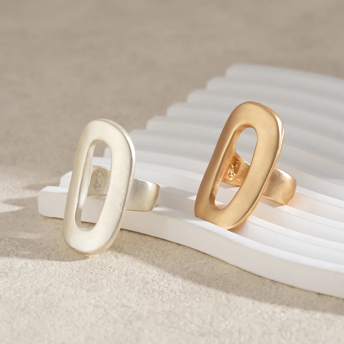 Exaggerated Big Hollow Out Geometric Oval Rings