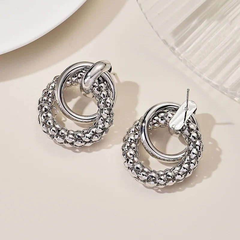 Women Earrings Big Shiny Double Rings Ear Studs
