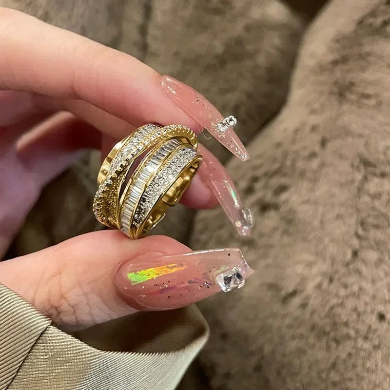 Silver Color Rhinestone Ring Multi-layer Winding Rings