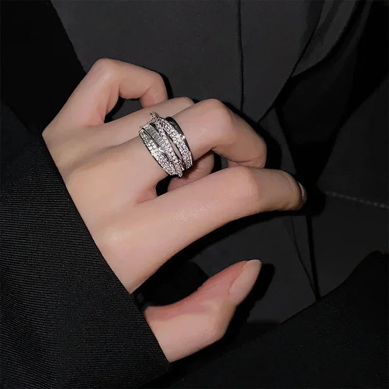 Silver Color Rhinestone Ring Multi-layer Winding Rings