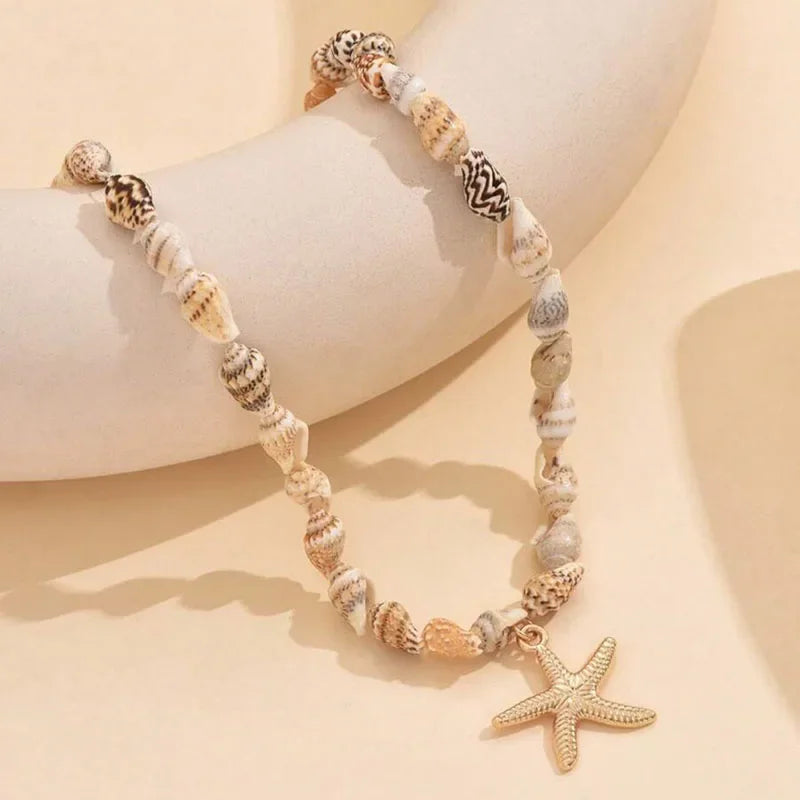 New Beach Style Seashell Necklace Beaded Choker Necklaces for Women Handmade Starfish Pendant Fashion Ocean Украшения Чокер
