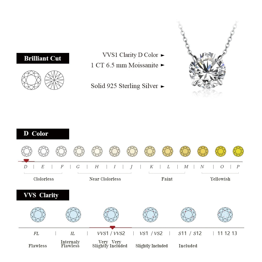 Moissanite Diamond 6.5mm 1CT Necklace