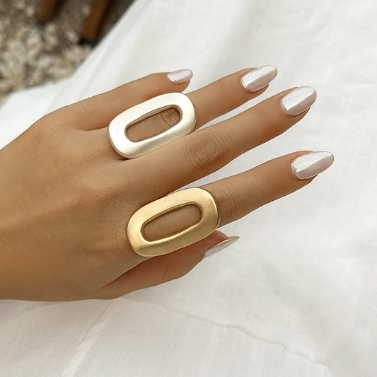 Exaggerated Big Hollow Out Geometric Oval Rings