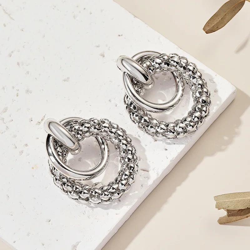 Women Earrings Big Shiny Double Rings Ear Studs