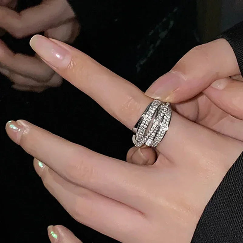 Silver Color Rhinestone Ring Multi-layer Winding Rings