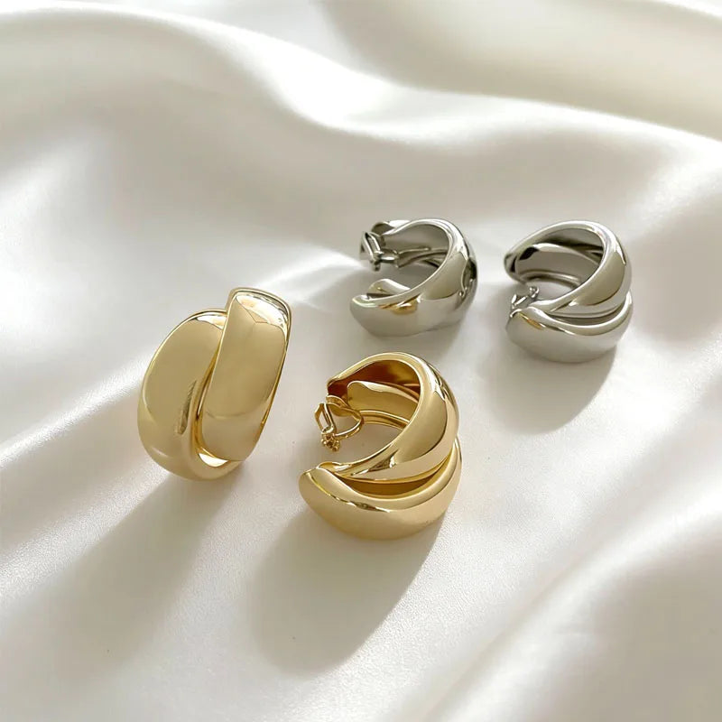 Trendy Gold Crisscross Wide Hoop Clip-On Earrings