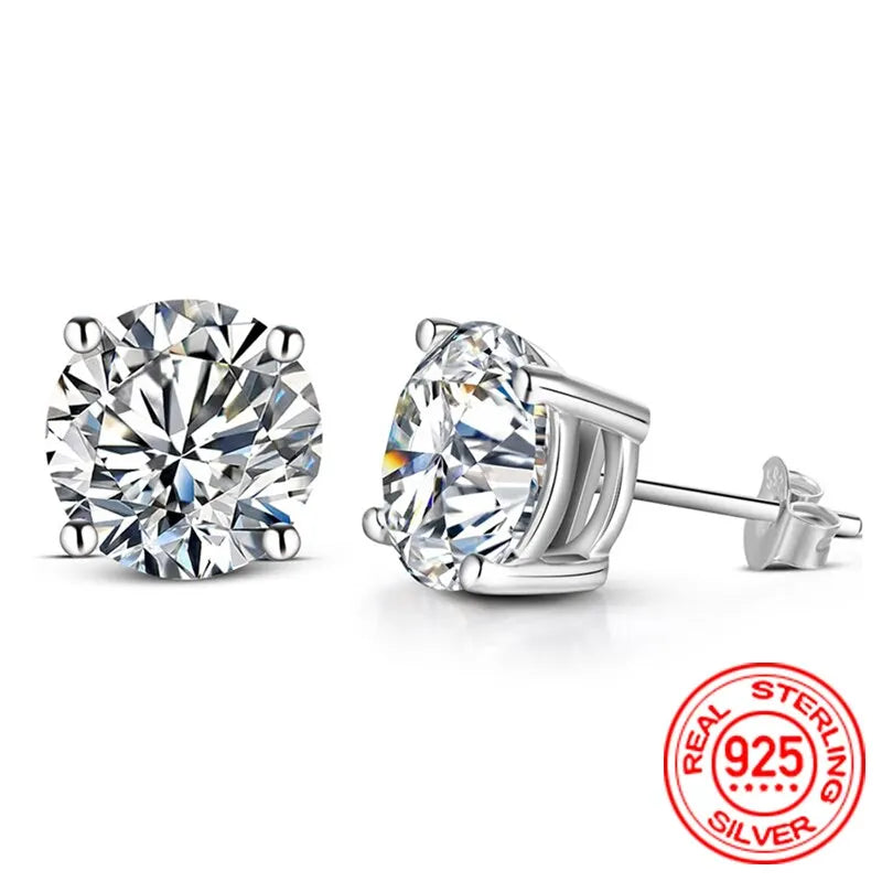 0.5-2 Carat 8.0mm D Color Moissanite 100% 925 Sterling Silver Stud Earrings