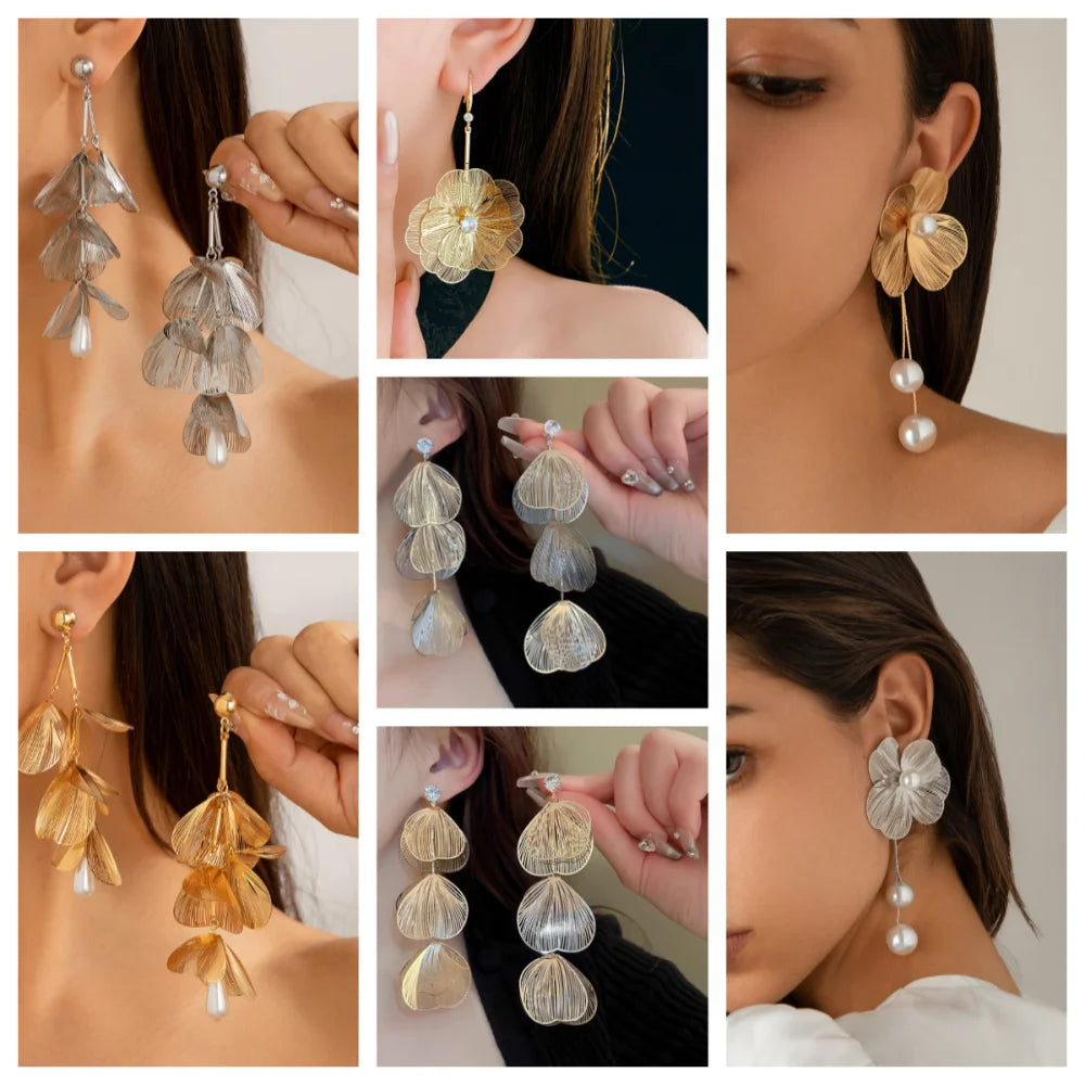 Ear Studs Flower Long Hanging Earrings