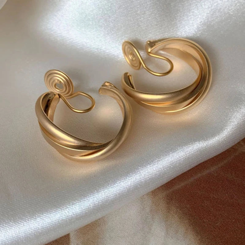 Trendy Gold Crisscross Wide Hoop Clip-On Earrings