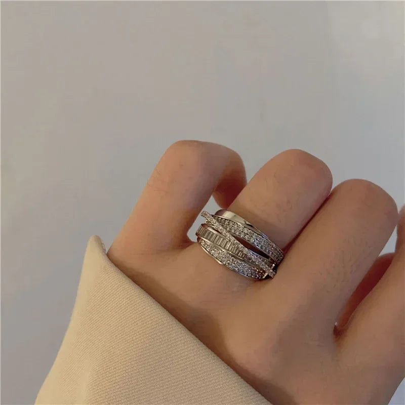 Silver Color Rhinestone Ring Multi-layer Winding Rings