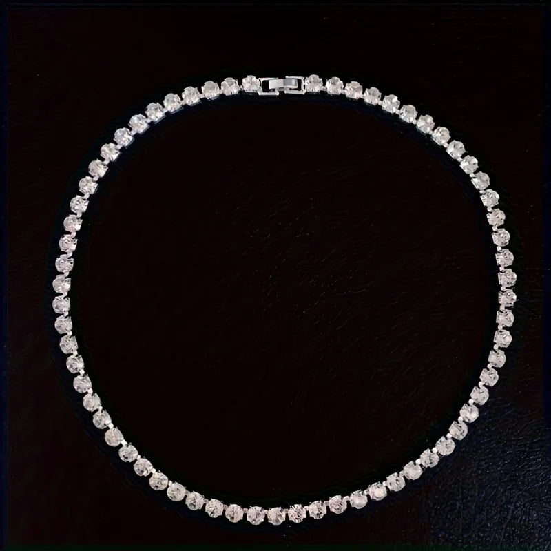 18-inch Fashion Rhinestone Necklace Hip Hop Tennis Chain Punk Casual Chain Necklace Party Accessories