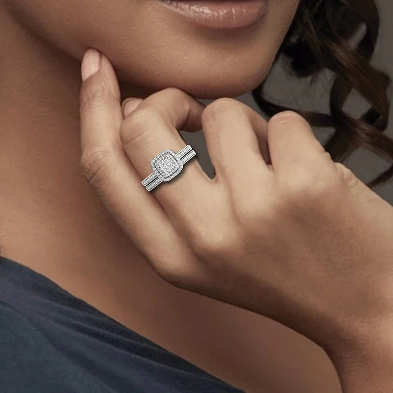 2pcs Moissanite Ring Set For Woman