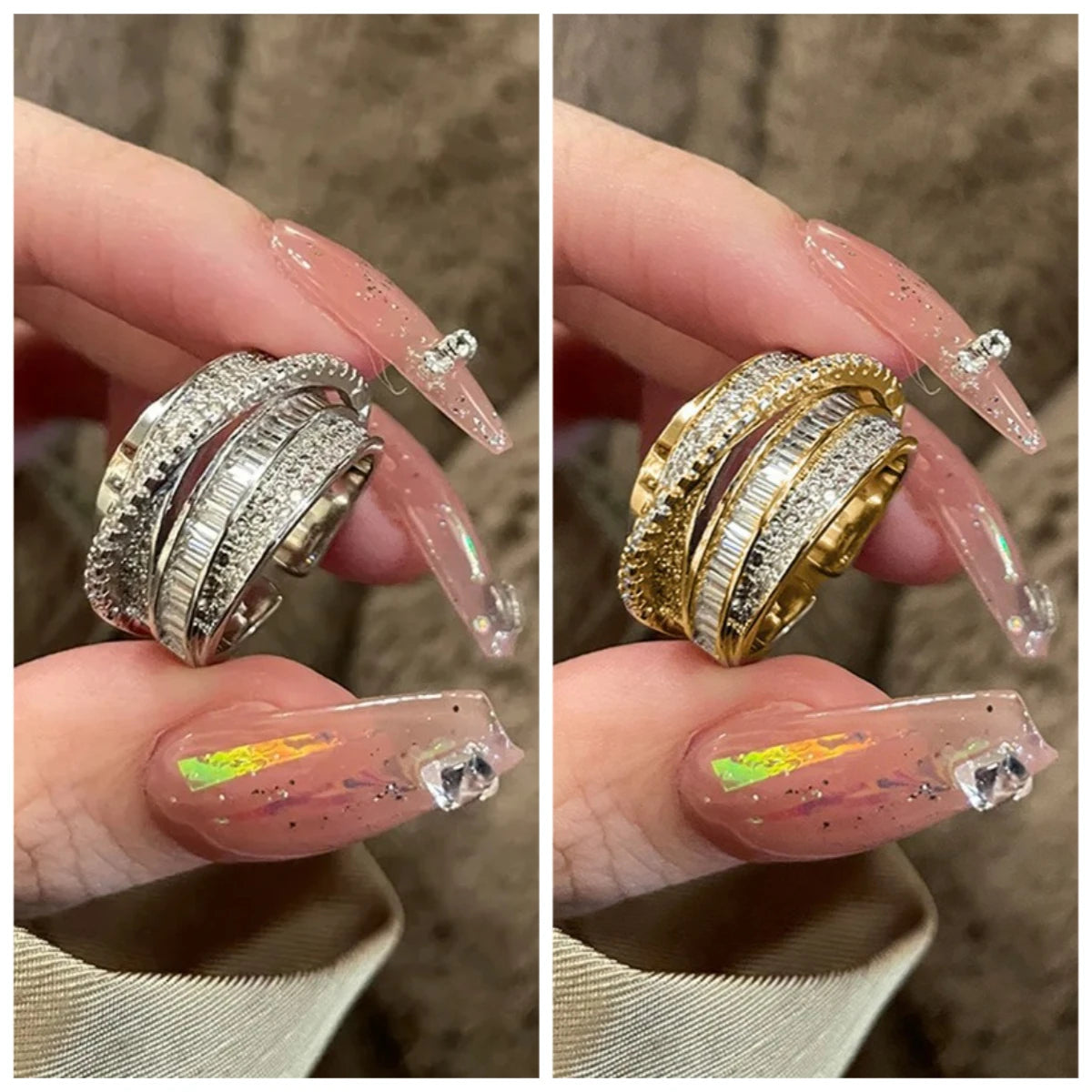 Silver Color Rhinestone Ring Multi-layer Winding Rings