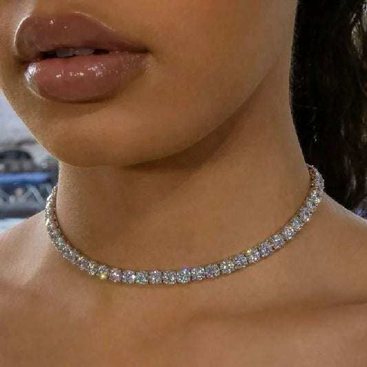 18-inch Fashion Rhinestone Necklace Hip Hop Tennis Chain Punk Casual Chain Necklace Party Accessories