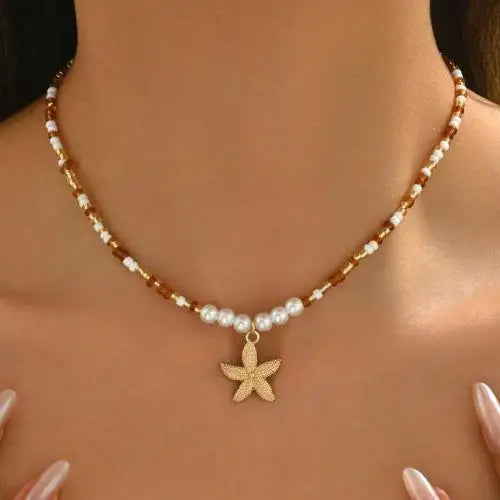 New Beach Style Seashell Necklace Beaded Choker Necklaces for Women Handmade Starfish Pendant Fashion Ocean Украшения Чокер