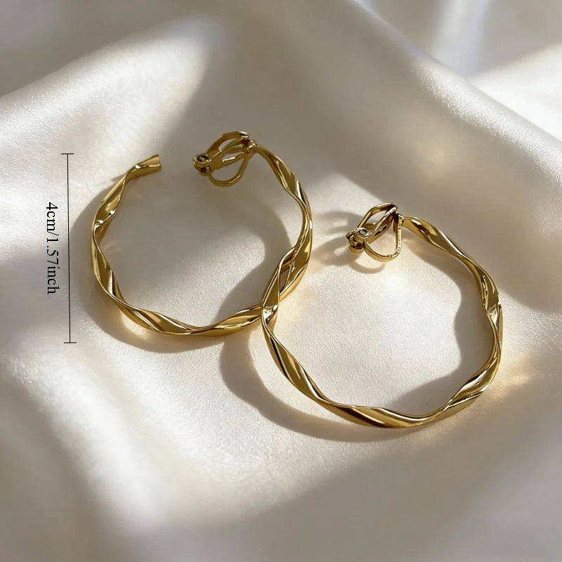 Trendy Gold Crisscross Wide Hoop Clip-On Earrings