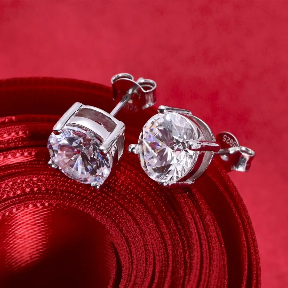 0.5-2 Carat 8.0mm D Color Moissanite 100% 925 Sterling Silver Stud Earrings