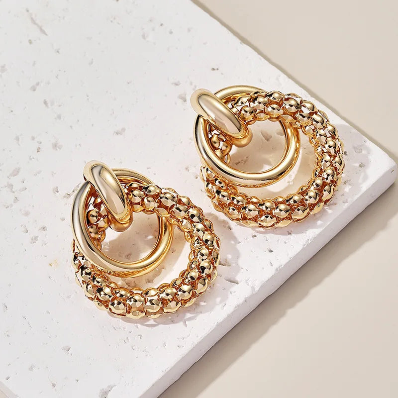 Women Earrings Big Shiny Double Rings Ear Studs