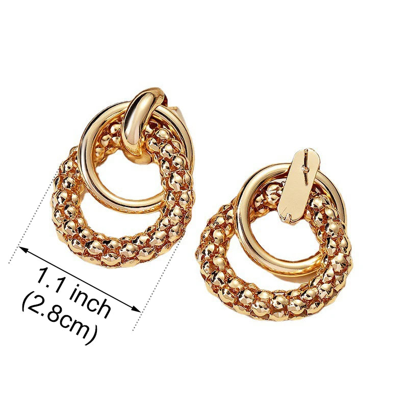 Women Earrings Big Shiny Double Rings Ear Studs