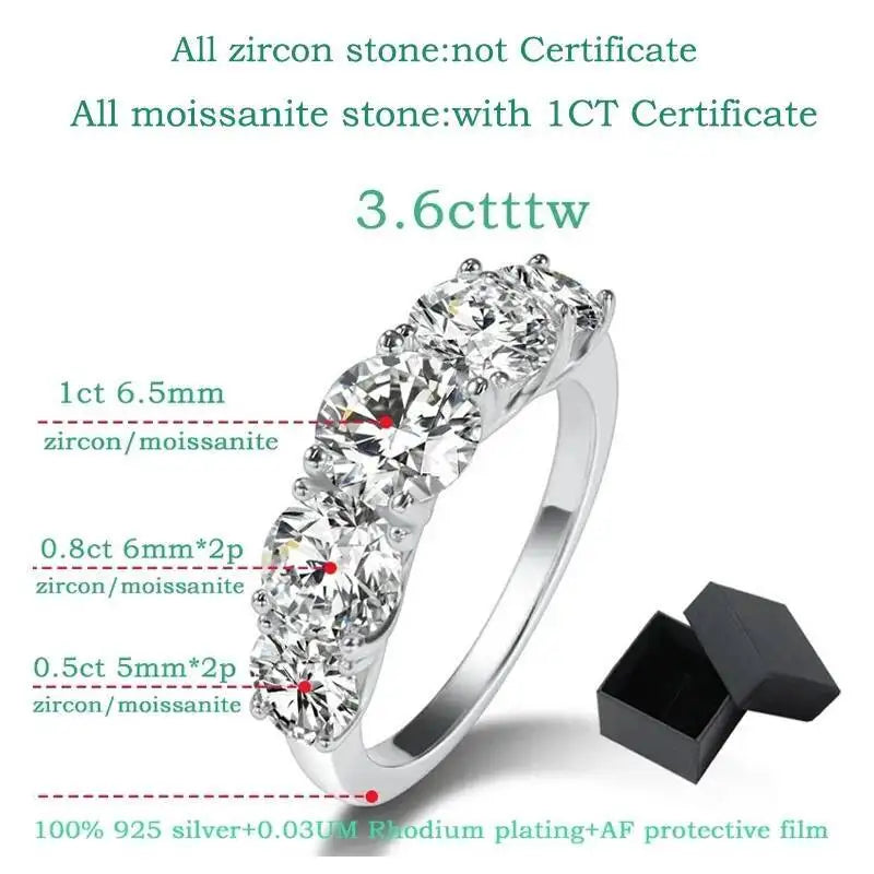 3.6CT All Moissanite Rings For Women 100% Sterling Silver Jewelry