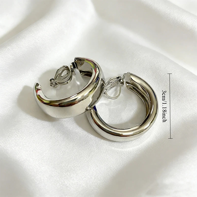 Trendy Gold Crisscross Wide Hoop Clip-On Earrings