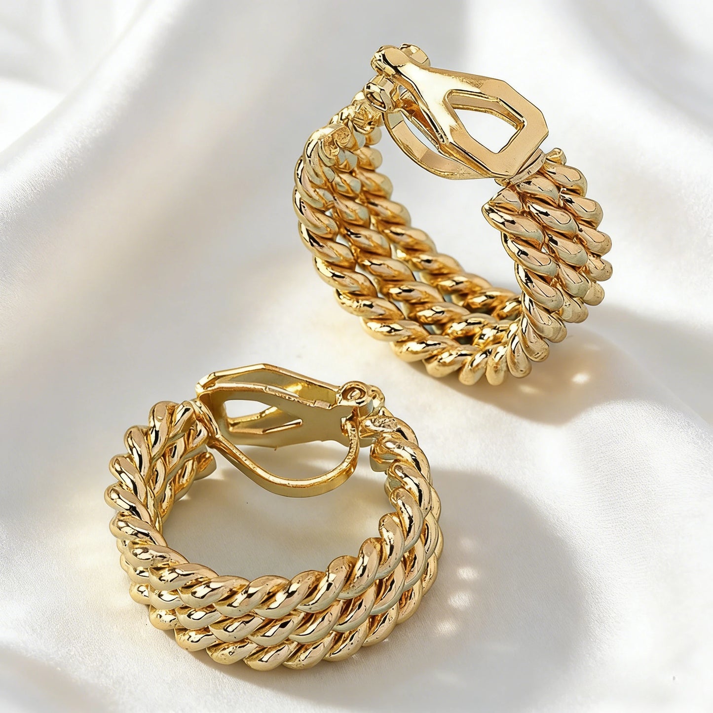 Trendy Gold Crisscross Wide Hoop Clip-On Earrings