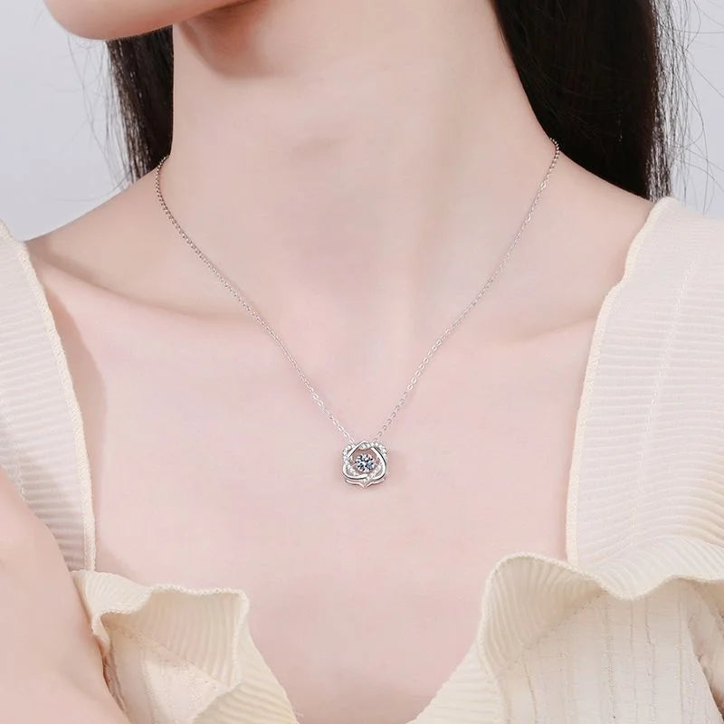 Moissanite Necklace For Women 100% Sterling S925 Silver With White Gold Plated Lab Diamond