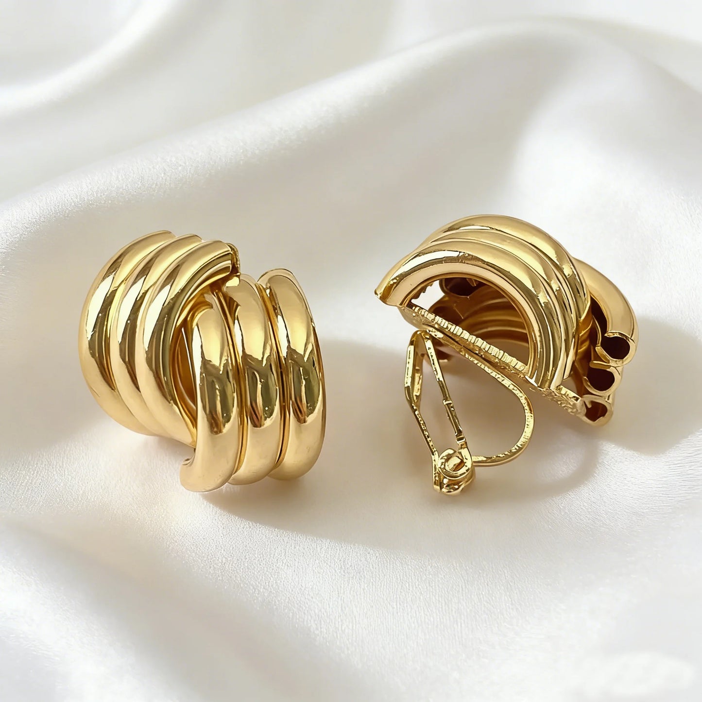 Trendy Gold Crisscross Wide Hoop Clip-On Earrings