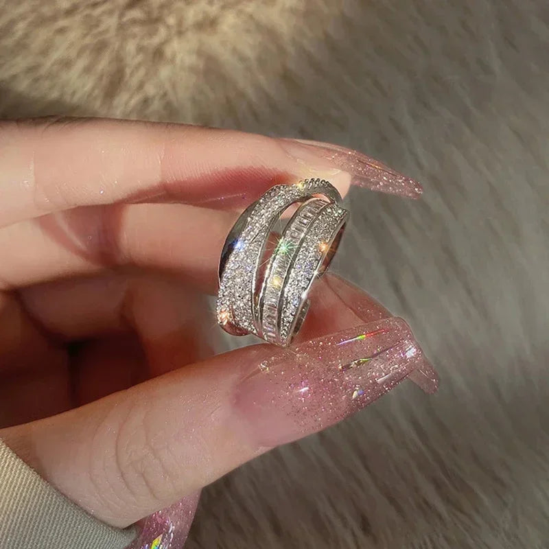 Silver Color Rhinestone Ring Multi-layer Winding Rings