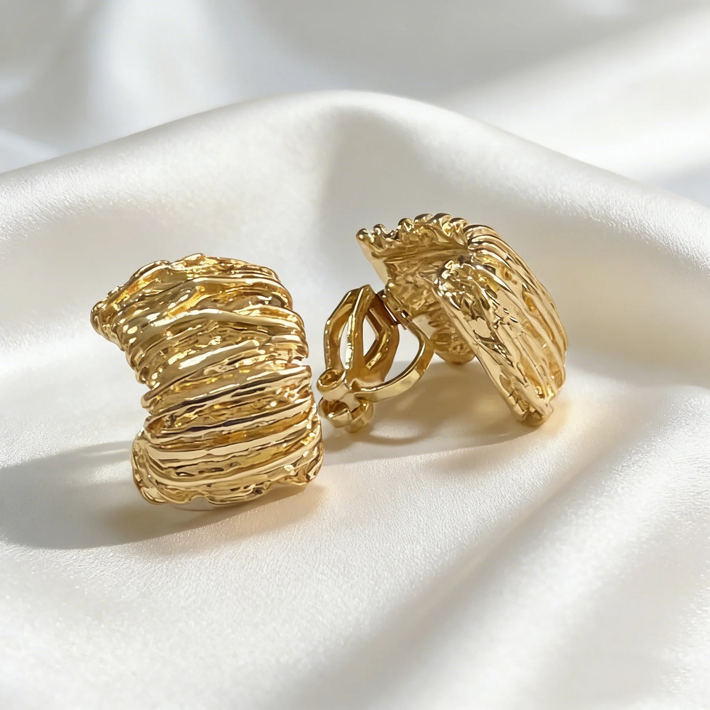 Trendy Gold Crisscross Wide Hoop Clip-On Earrings