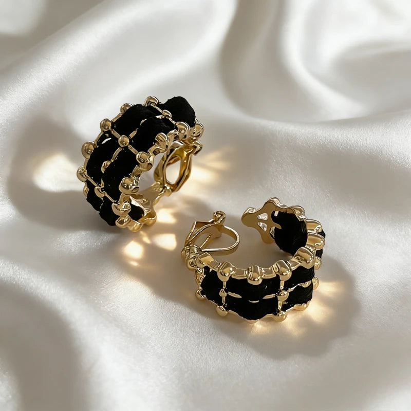 Trendy Gold Crisscross Wide Hoop Clip-On Earrings