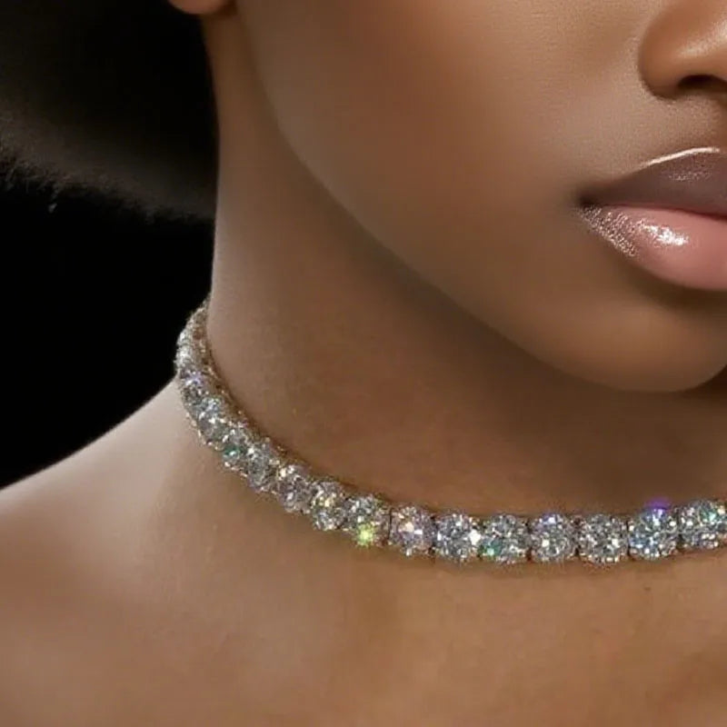18-inch Fashion Rhinestone Necklace Hip Hop Tennis Chain Punk Casual Chain Necklace Party Accessories