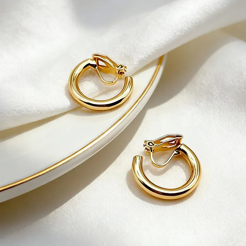 Trendy Gold Crisscross Wide Hoop Clip-On Earrings