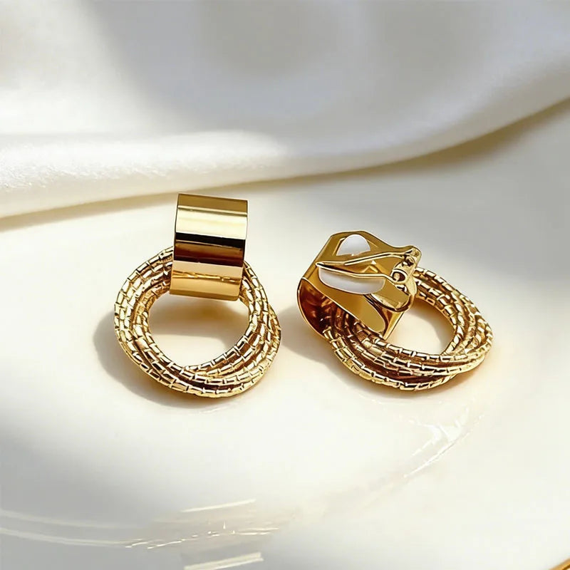 Trendy Gold Crisscross Wide Hoop Clip-On Earrings