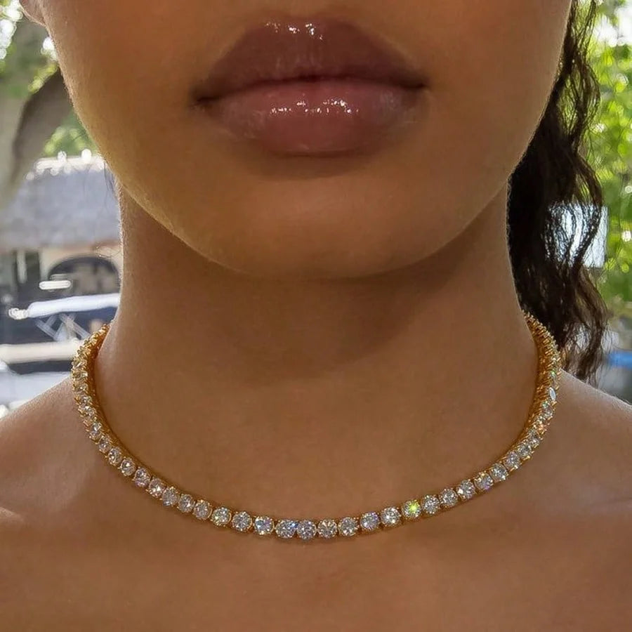 18-inch Fashion Rhinestone Necklace Hip Hop Tennis Chain Punk Casual Chain Necklace Party Accessories