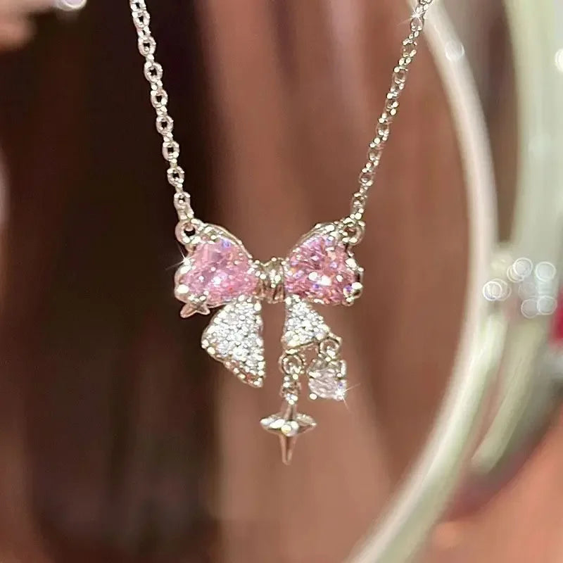 Exquisite Clavicle Chain Elegant Scrub Bow Pendant Necklace For Women Girls Temperament Collar Chain Korean Student Choker y2k